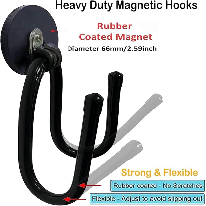 4 Pack Strong Garage Magnetic Hooks, Power Tool Organizer Rack, Heavy Duty Storage Utility Magnet Hooks for Power Drill,Garden Tools, Hose,Pegboard,Garage, Workshop for Indoor & Outdoor Hanging