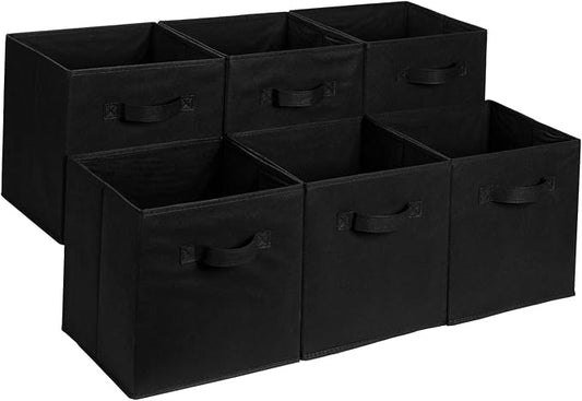 Amazon Basics Collapsible Fabric Storage Cube Bins Organizer with Handles, Organization Containers, Multifunctional, 13" x 13" x 13", Black, 6-Pack