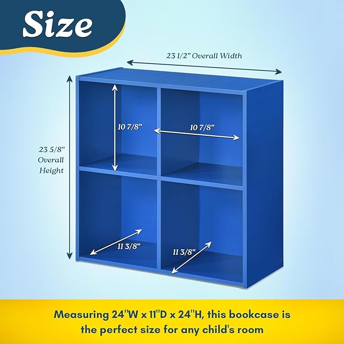 KB Designs - Blue 4 Cube Storage Organizer Book Shelf, Toy Storage Organizer for Nursery, Kids Room, Playroom and Bedroom