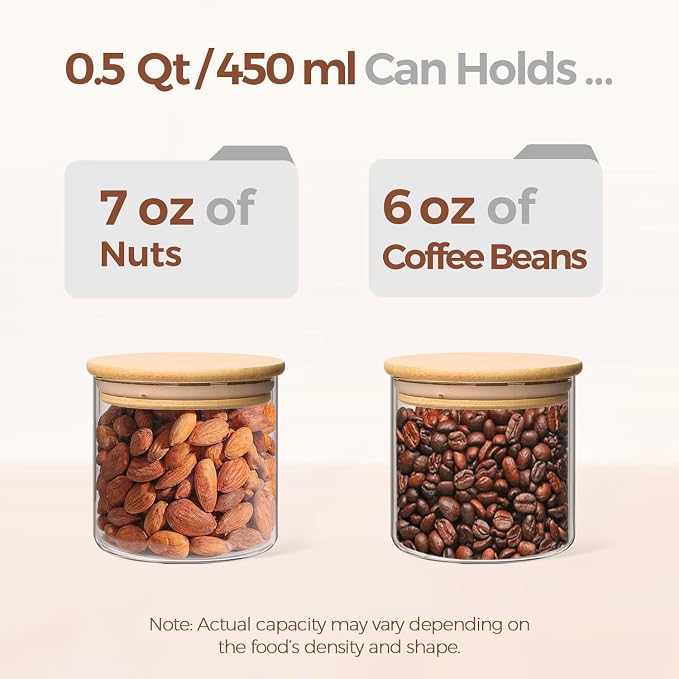 ComSaf Glass Storage Containers With Lids 0.5 Qt, 9 Pack Small Glass Jars | Small Glass Containers, Spice Jar 15oz, Candy, Family Snack Storage, Coffee Bar Organization, Size For Subpackage, BPA Free