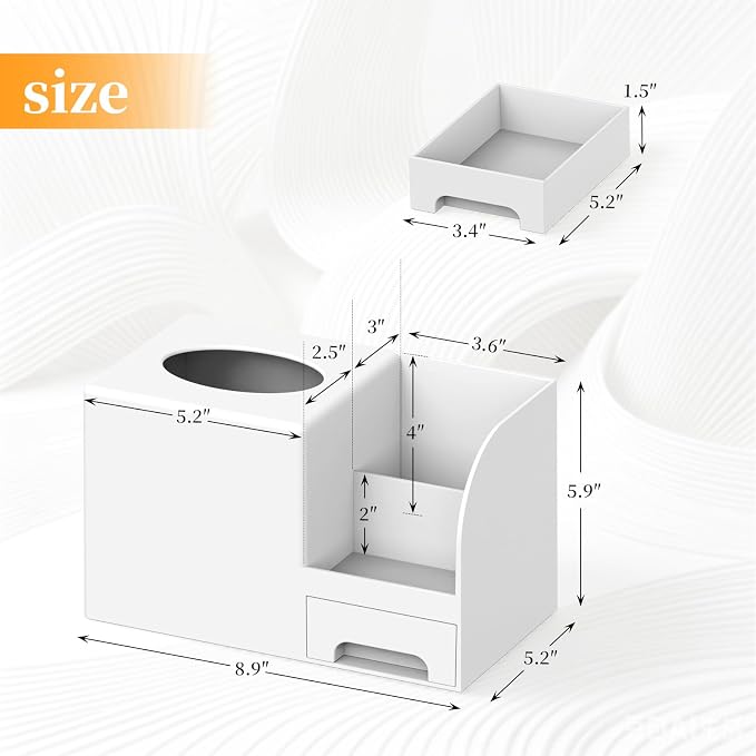 Chintu Makeup Brush Tissue Holder, Acrylic Makeup Organizer, Desk Organizer for Dorm, Bathroom Drawer Organizers and Storage, Countertop Makeup and Tissue Organizer Vanity, White