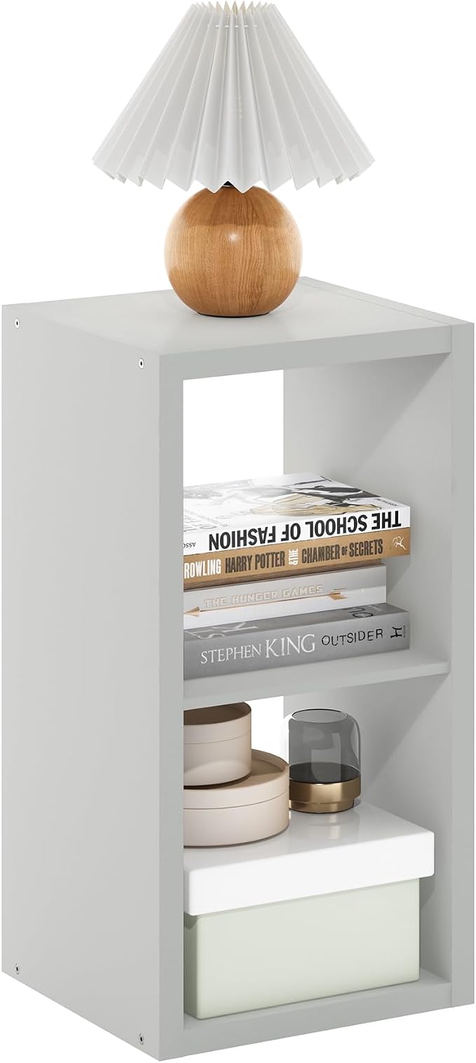 2-Cube Cubicle Bookshelf, Cube Bookcase with Open Back, Reversible Book Shelf, Cube Storage Organizer, 15 x 16 x 30, for Living Room, Home Office, Light Grey