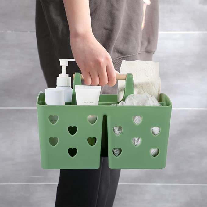 Portable Shower Caddy Plastic Shower Basket Organizer with Handle, Green | Divided Bathroom Caddy Storage Cleanning Caddy Tote for College, Dorm Room, Kitchen