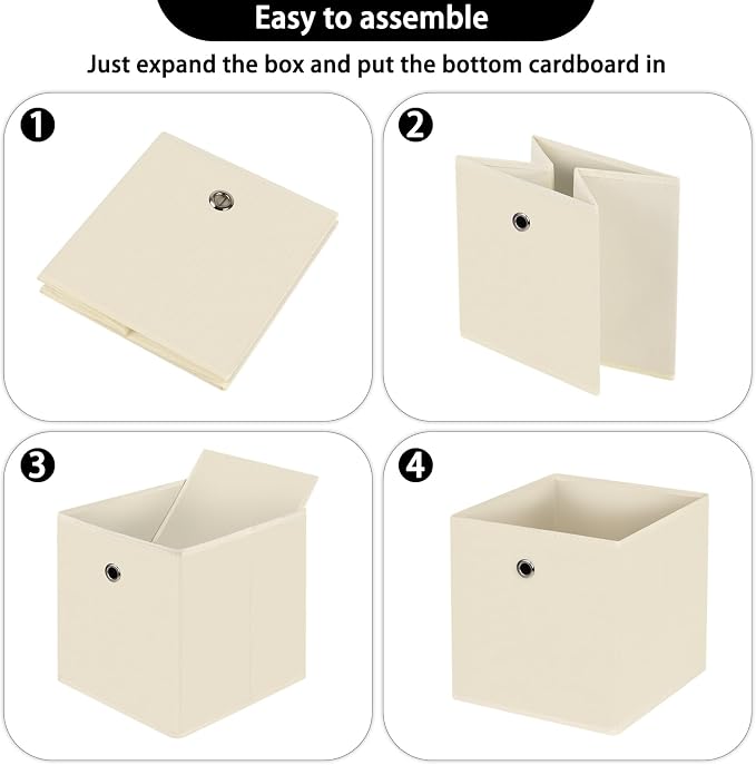 13 inch cube storage bins,collapsible fabric storage cubes Decorative storage basket,apply to clothes organizer box,shelves in closet,laundry,daycare centers,offices,Set of 6(Creamy-White)