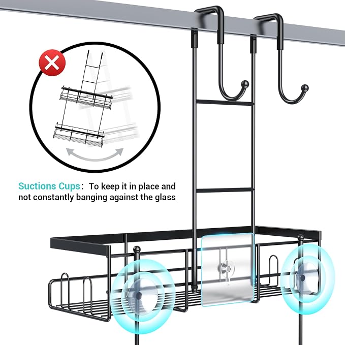Aitatty Over the Door Shower Caddy Hanging: Black Rustproof Shower Organizer over the Door - No Drilling Bathroom Rack for Inside
