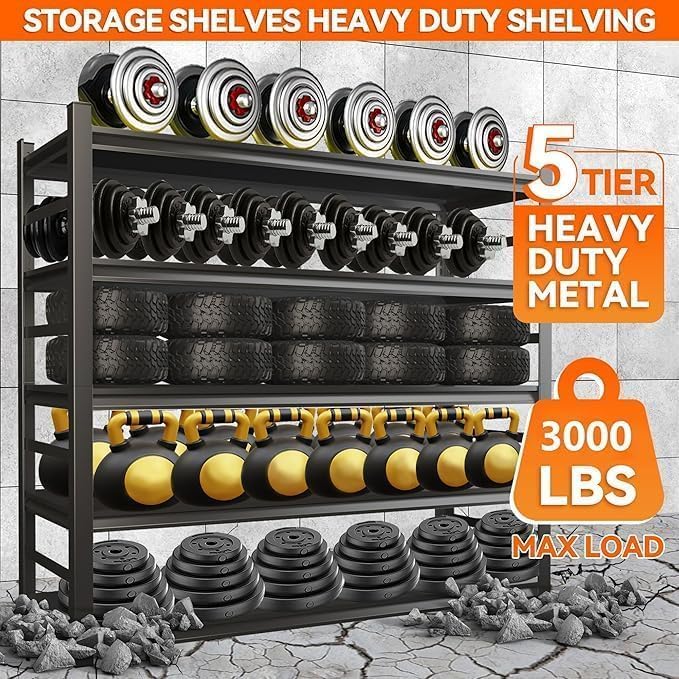 Garage Shelving Heavy Duty Storage Shelves, 2500 LBS Adjustable 5 Tier Shelving Unit, Metal Garage Shelving for Industrial, Basement, Warehouse (63''Hx46''Wx20''D, Black)