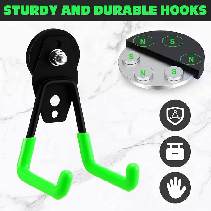 Landhoow 14 Pcs Large Magnetic Hooks Heavy Duty Garage Magnet Hooks Strong Storage Utility Magnetic Hangers with Anti Slip Rubber Coating for Indoor and Outdoor Hanging (Green)
