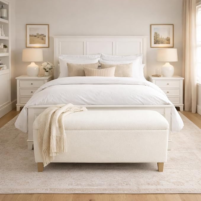 HomePop Storage Bench, Pearl Cream, Rectangle