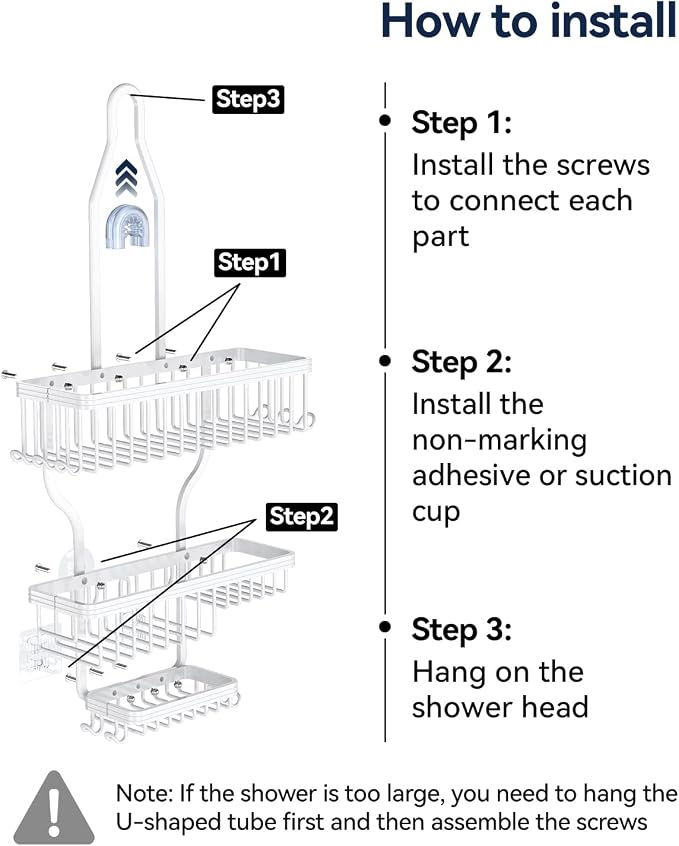 YASONIC Never Rust Shower Caddy Hanging, Aluminum Shower Racks for Inside Shower, 3-Tier Shower Organizer Hanging Over Shower Head with Hooks and Soap Holder, White