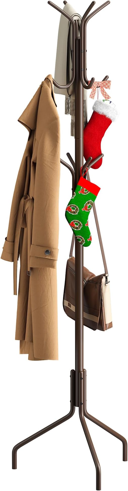 Coat Rack Freestanding Coat Tree Standing Coat and Hat Hanger Jacket Organizer Rack Metal,18.3" L x 18.3" W x 71.5" H, Brown
