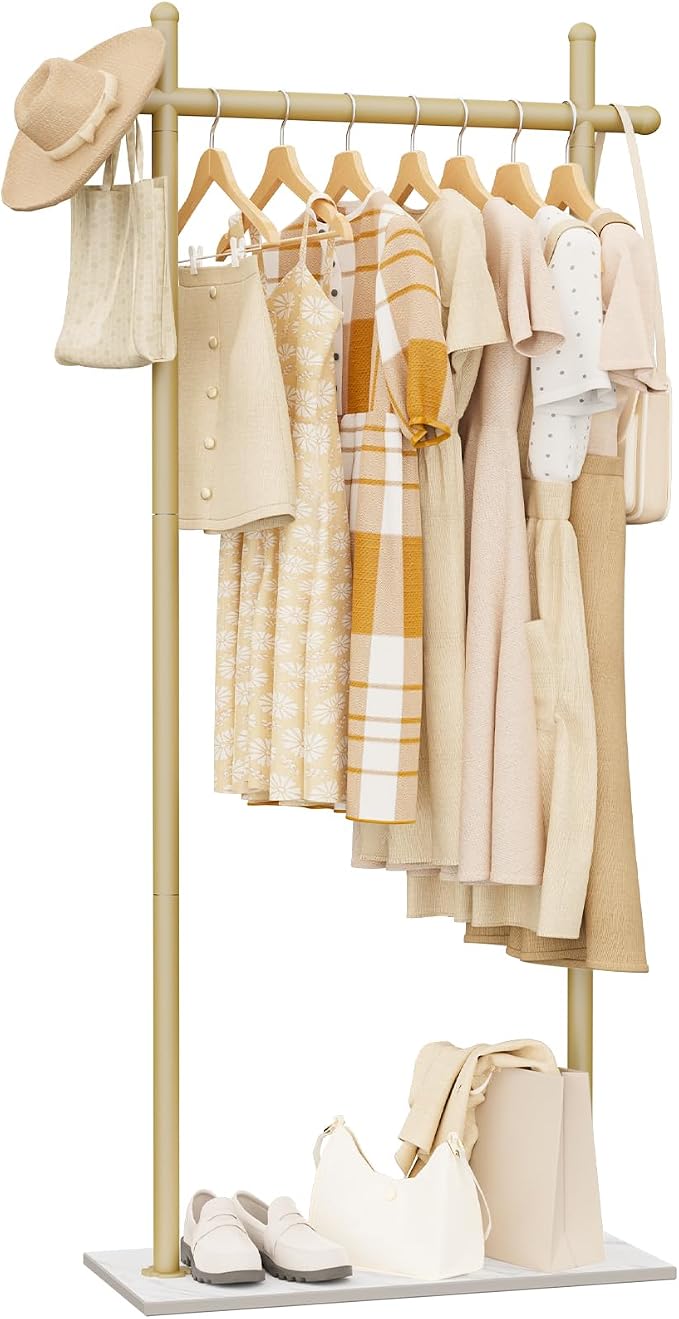 Coat Racks Freestanding with Natural Rock Base,68.9in,Gold,Large | Garment Racks with Anti Slip Knots for Outerwear,Clothes Stands with Strong Load-Bearing,Metal Clothing Trees for Hats