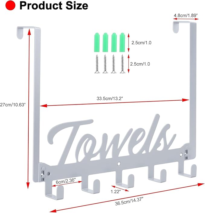 Azmoncy 2 Pack Over The Door Hooks, Towel Rack for Bathroom Towel Holder for Hanging Heavy Duty,Over Door Hanger with 10 Coat Hooks for Bedroom Bathroom Kitchen, Silver