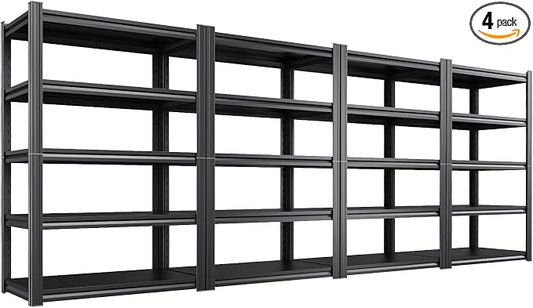 4-Pack Heavy Duty Garage Shelving for Garage, Warehouse & Workshop Organization, 71" H x 35" W x 16" D Adjustable 5-Tier All Metal Storage Shelf for Tools, Storage Bins & Bulk Items