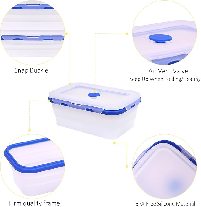 5 Pack Collapsible Translucent Silicone Food Storage Containers with Leak Resistant Lids, 12oz Small Snack Bento Box, For Kitchen, Office, Camping, Travel, BPA Free