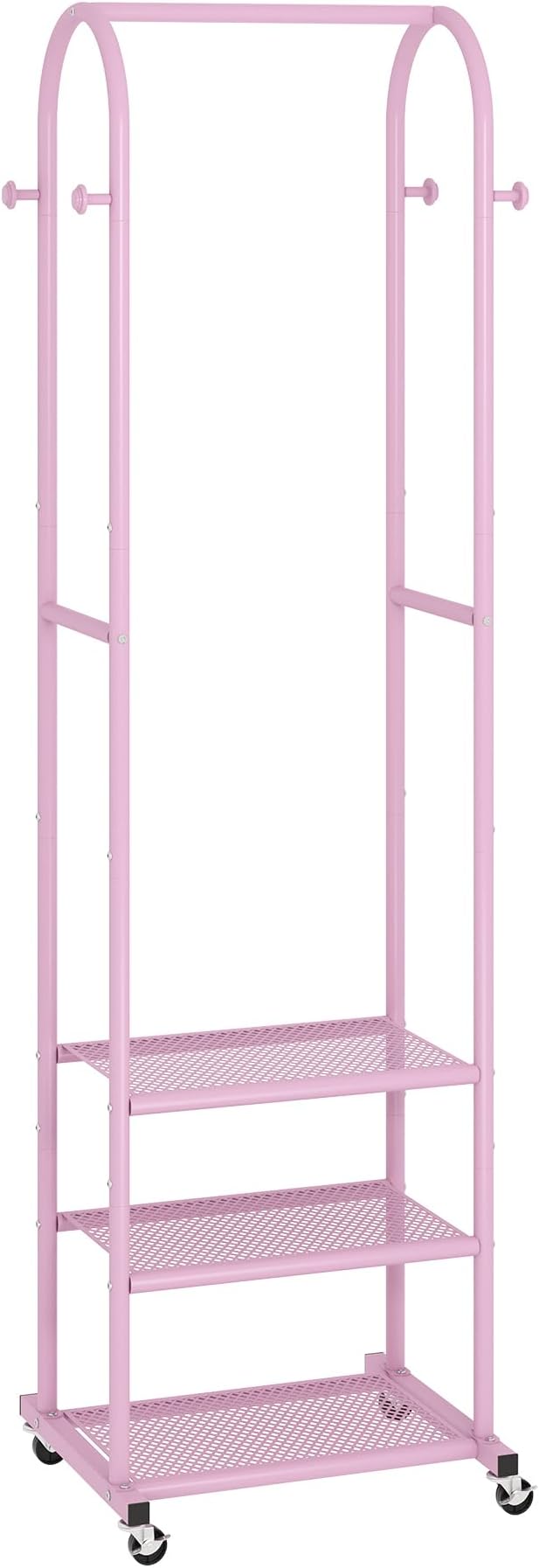 Kaitiemoo Clothing Rack, Mobile Garment Rack with Wheels & 3 Shelves, pink | Heavy Duty Frame, Fits Small Spaces, 71.8 Inches Display Rack, Easy to install, pink clothes rack