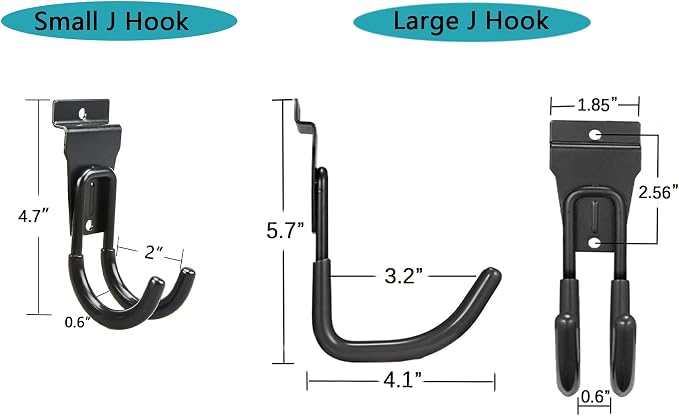 Slatwall Hooks 14 Pack, Heavy Duty Garage Wall Organizer, Multi-Size Hanging Hooks Compatible with Proslat, StoreWALL and HandiWall