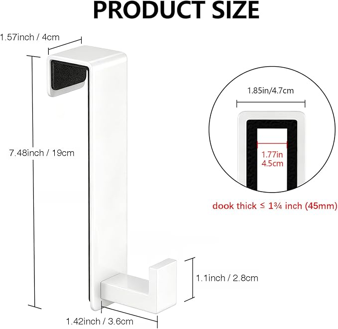 WUIVIUT Heavy Duty Over The Door Hooks, Easy Install Door Holder for Coats, Stainless Steel Hanger Hook for Bedroom, Office, Towel (White, L Shape 2 Pack, Fits 1-3/4'' Thick)