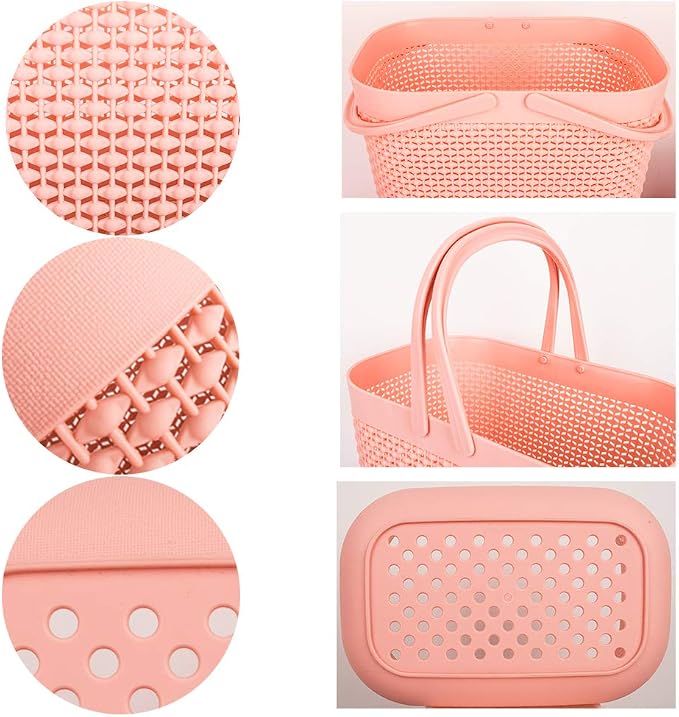 Plastic Portable Shower Caddy Basket, Storage Organizer with Handle, Pink | Bottom Drain Holes, Keep Dry, Sturdy and Durable, Easy to Carry for Bathroom, Kitchen, Dorm Room, RV, College