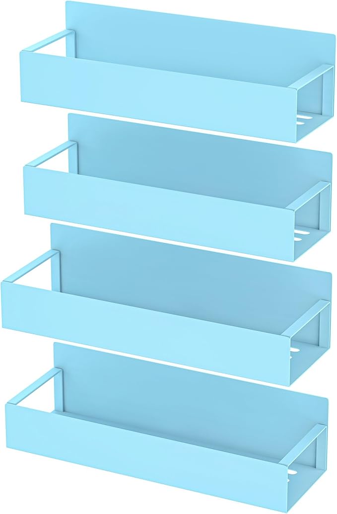 HuggieGems 4 Pack Magnetic Spice Storage Rack Organizer for Refrigerator and Oven, Blue Fridge Organizers and Storage