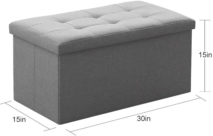 Camabel 30 Inches Folding Storage Ottoman Bench, Ottoman Foot Rest, End of Bed Bench, Storage Chest, Load 660 lb, for Living Room, Bedroom, Entryway Grey