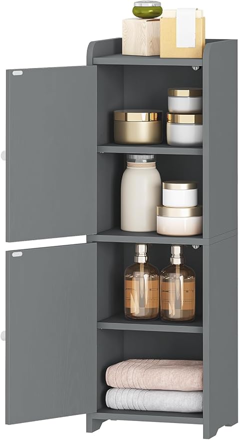 Hzuaneri Bathroom Storage Cabinet, Small Corner Floor Cabinet with 2 Doors | Narrow Toilet Paper Cabinets with Adjustable Shelf, Bathroom Organizer for Small Spaces, 7.9" D x 9.8" W x 29.5" H Gray