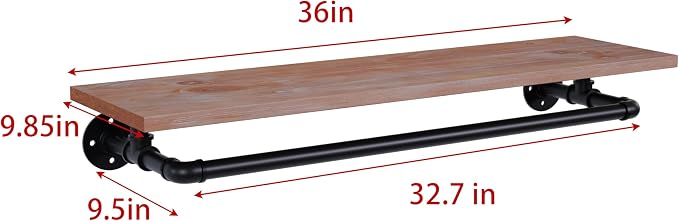 Clothes Rack 36in, Wall Mounted Garment Rack with Real Wood Shelf, Heavy Duty Hanging Clothes Rack, Multi-Purpose Hanging Rod, Space-Saving Closet Storage