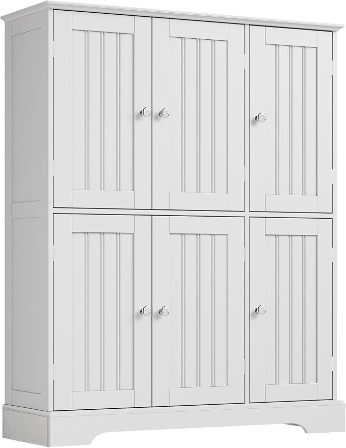 ChooChoo Bathroom Floor Cabinet with 6 Doors and Adjustable Shelves | Modern Bathroom Storage Cabinet, Freestanding Cupboard for Living Room, White