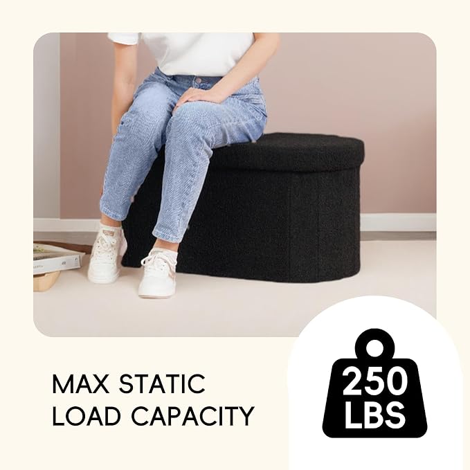 PINPLUS Storage Ottoman Bench Tufted Oval Ottomans Bench Foot Rest, Boulce Bench with Storage 30"x15"x15" (Black)