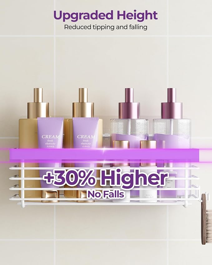Shower Shelves Adhesive 3 Pack Stainless Steel Storage Organizers-White | No drilling wall mounted,rust-resistant,large capacity,quick drainage,easy to clean,suitable for bathrooms and kitchens