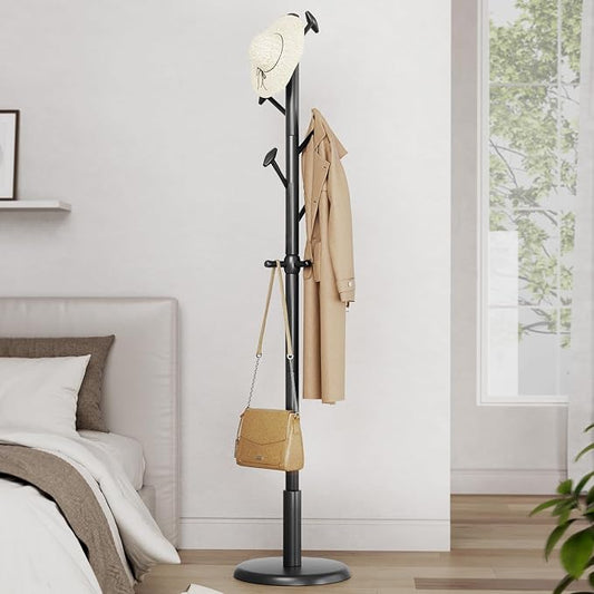 Taitiy Solid Wood Coat Rack Freestanding Coat Tree | with 10 Hooks for Bedroom, Livingroom, Entryway, Sturdy Coat Hanger Stand for Hats, Coats, Scarves, Handbags, Purses