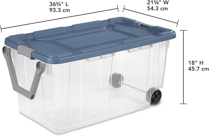 160 Quart Extra Large Clear Rolling Storage Bins 2-Pack, Blue Heavy-Duty Plastic with Locking Leakproof Lid, for Garage Basement Seasonal Storage & Transport