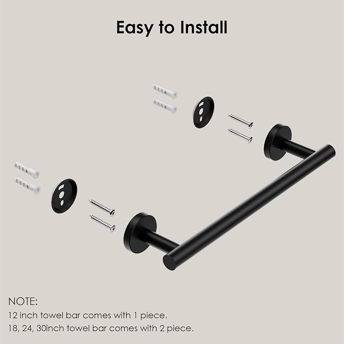 FORIOUS Towel Bar 9" Towel Racks for Bathroom Wall Mounted Matte Black | Total Length 11 Inch, Rustproof, Stainless Steel Towel Holder, Wall Mounted for Bathroom Bedroom, Heavy Duty, Space Saving