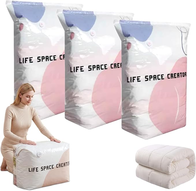 3 PACK No-Pump Vacuum Storage Bags, Large Cube Vacuum Seal Bags, Space Saver Bags for Clothes, Press & seal, No Pump Needed, Comforters, Blankets (31.5 * 39.4-3pack)
