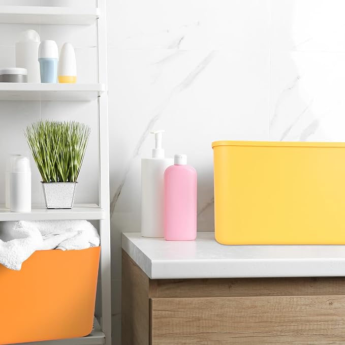 8 Pieces Colorful Storage Bins with Lid, Plastic Storage Basket Organizing Container Stackable Box with Handle for Shelves Desktop Playroom Office(16.1 x 12.0 x 9.7 Inch,Multi-colored)