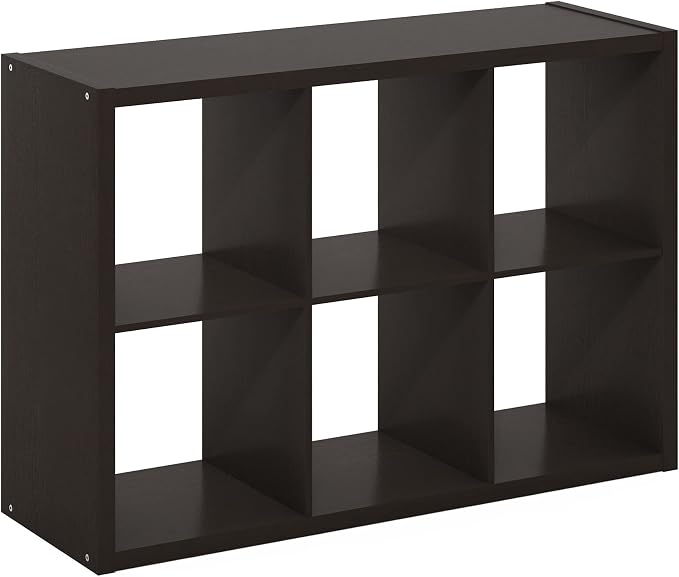 6-Cube Cubicle Bookshelf, Cube Bookcase with Open Back, Reversible Book Shelf, Cube Storage Organizer, 15 x 44 x 30, for Living Room, Home Office, Dark Oak