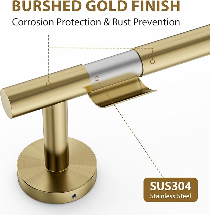 Luxbaro 24 Inch Brushed Gold Towel Bar, Thicken, Total Length 26-Inch | Towel Rack for Bathroom Wall, SUS304 Stainless Steel Towel Rod, Modern Home Decor
