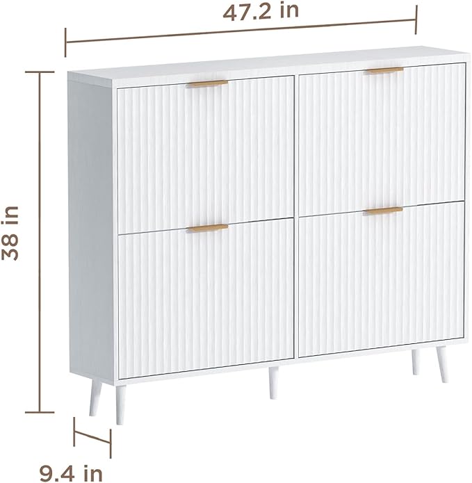 Shoe Cabinet Storage,Modern Freestanding Organizer with 4 Flip Drawers,Narrow Shoe Rack Cabinet for Entryway,White