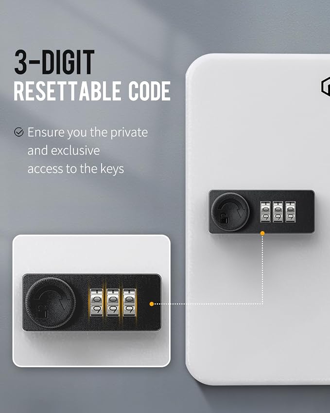 Uniclife 20 Position Key Cabinet with Combination Lock Resettable White Digital Security Storage Box Steel Key Organizer with Colorful Key Tag Labels Stickers and Hooks