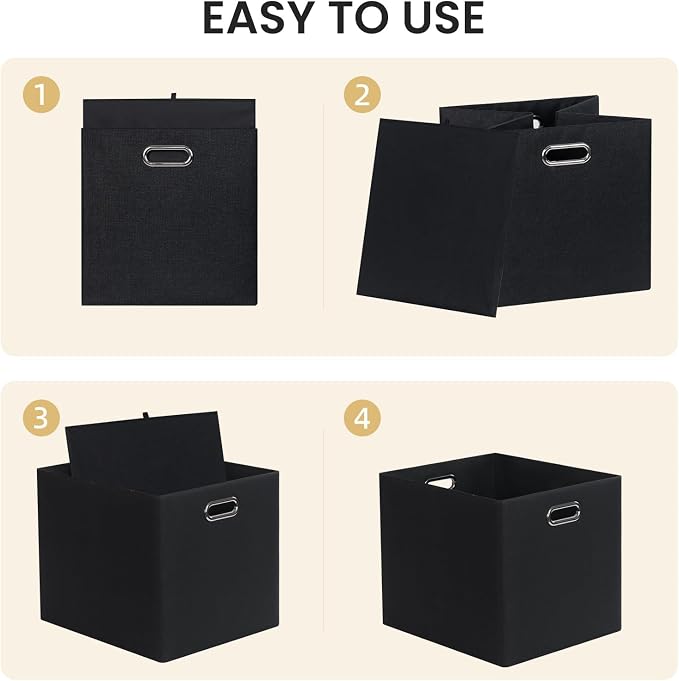Posprica 3X Thicker Collapsible Storage Bins,13×15x13 Foldable Storage Cube Boxes Fabric Drawer for Closet Shelf Cabinet Bookcase, set of 4 (Pure Black)