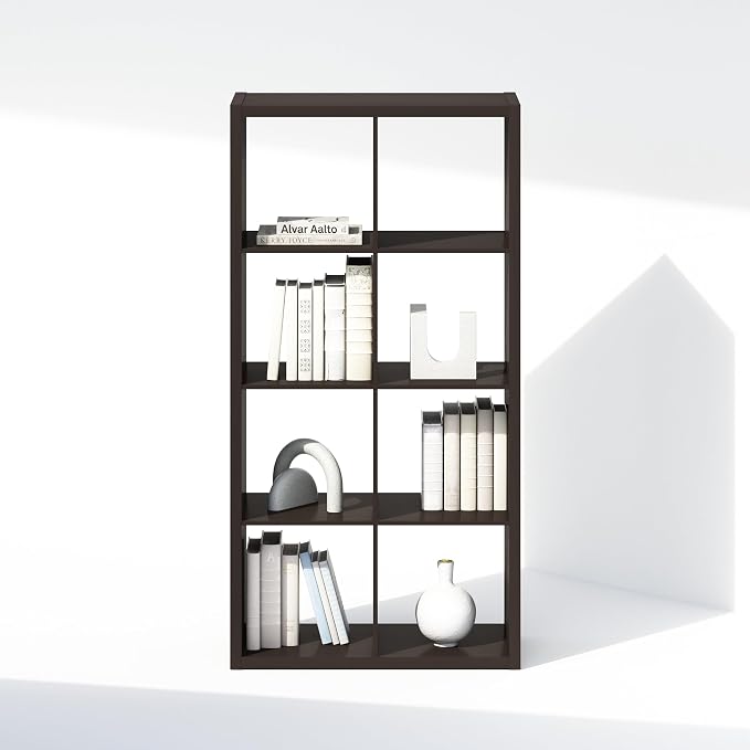 Furinno Simple 8-Cube Storage Organizer, Display Shelf, Dark Oak | Extra Thick Frame, Open Back Shelving Unit, Storage Shelves, for Organization and Storage, Living Room, Home Office