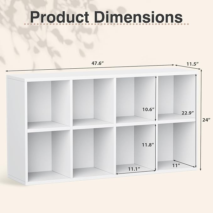 YESHOMY 8 Cube Storage Organizer, Open Frame 2-Tier Bookshelf, Organizer with Adjustable Shelves, Display Storage Bookcase for Living Room, Bedroom, Entrance Hall, Home Office, Modern White