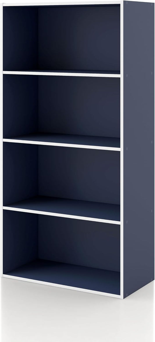 Homes: Inside + Out Apexa 4-Tier Cube Storage Organizer Shelves, Stackable Wood Bookcase Fits Cubby Bins for Organization, Dorm Teen Room Decor & Home Office, Steel Blue