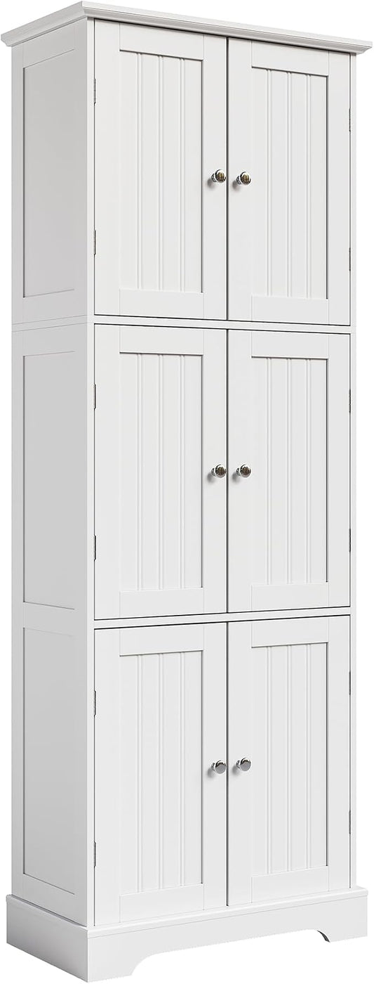 ChooChoo 63.2" Tall Bathroom Storage Cabinet with 6 Doors | Freestanding Floor Cabinet, Adjustable Shelves, Pantry Cabinet for Bathroom, Kitchen, Laundry Room, White
