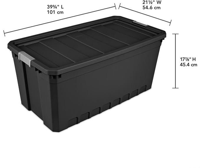 Sterilite 6-Pack Plastic Storage Bins with Lids, Stackable Containers, 50 Gallon, Black