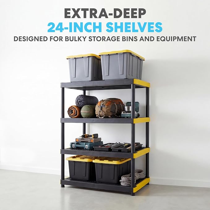 Simpli-Magic 4-Tier Heavy Duty Plastic Storage Shelving Unit, Garage & Basement Organizer, Modular Rack, 36 x 24 x 57 Inches, 250 lbs per Shelf, 1000 lbs Total Capacity