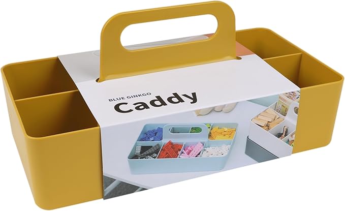 BLUE GINKGO Stackable Organizer Caddy, Long, Yellow, Made in Korea | Portable. Adjustable. Home, Office & School Storage.