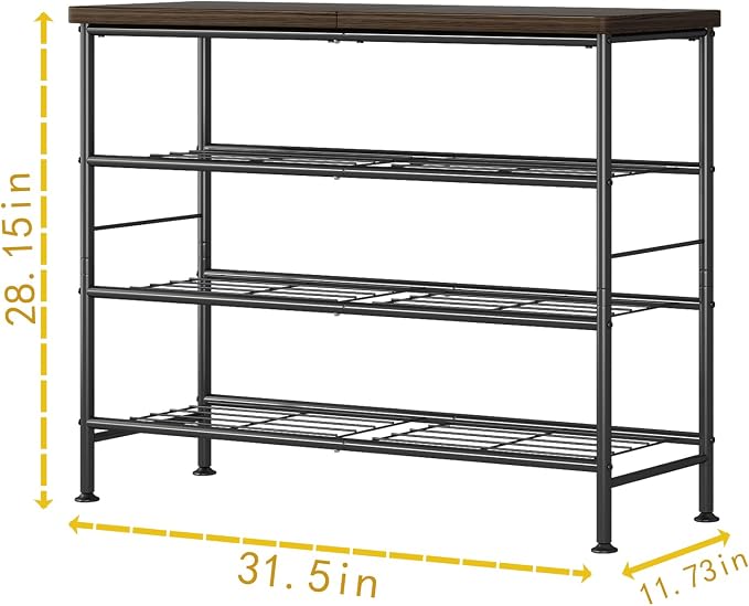 SUOERNUO 4 Tier Shoe Rack Organizer for Closet Shoe Storage for Entryway | Free Standing with MDF Top Board,Sturdy Metal Frame, Ideal for Living Room,Hallway Black