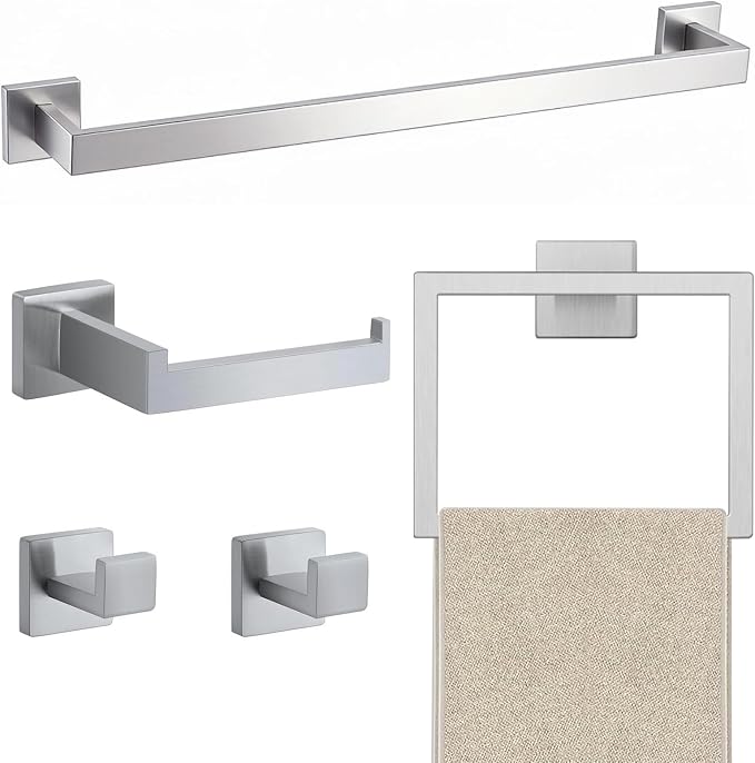 JOPOFI 5 Piece Towel Bar Set - 23.6 Inch Bath Towel Holder - Brushed Nickel | Stainless Steel Towel Racks for Bathroom Wall Mounted, Towel Rod for Bathroom Wall