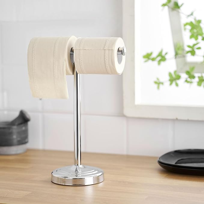 RUMOSE Polished Chrome Hand Towel Holder Stand Countertop Towel Rack | 13 Inch Bathroom Kitchen Vanity T-Shape Towel Stand Free Standing Stainless Steel Towel Bar Towel Ring
