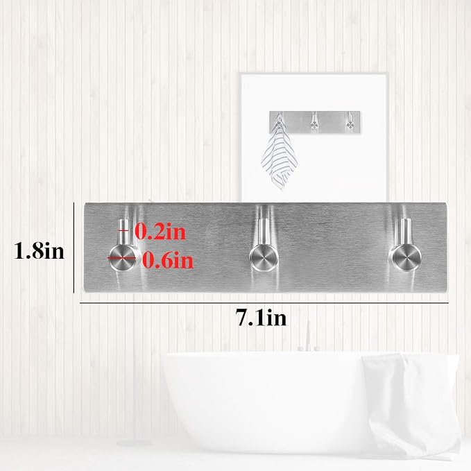 Picowe Key Holder for Wall Decorative, Adhesive Stainless Steel Key Hooks, Key Hanger Key Organizer for Wall, Towel Hook Coat Hanger for Entryway Hallway Kitchen(Three Rows,Sliver 1PCS)